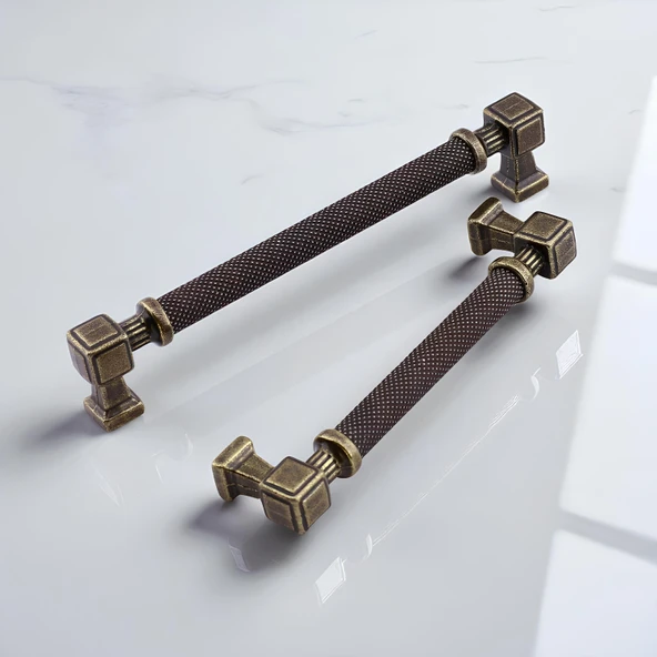 Grip Desenli Antik Sarı Metal Kulp 160 mm Mobilya Çekmece Mutfak Dolabı Dolap Modern Kapak Kulpları - Resim 2