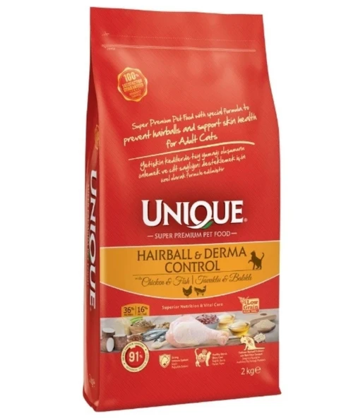 Unique Deri ve Tüy Sağlığı için Tavuklu ve Balıklı Yetişkin Kedi Maması 2 Kg - 1