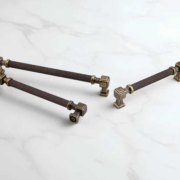 Grip Desenli Antik Sarı Metal Kulp 160 mm Mobilya Çekmece Mutfak Dolabı Dolap Modern Kapak Kulpları - Resim 6