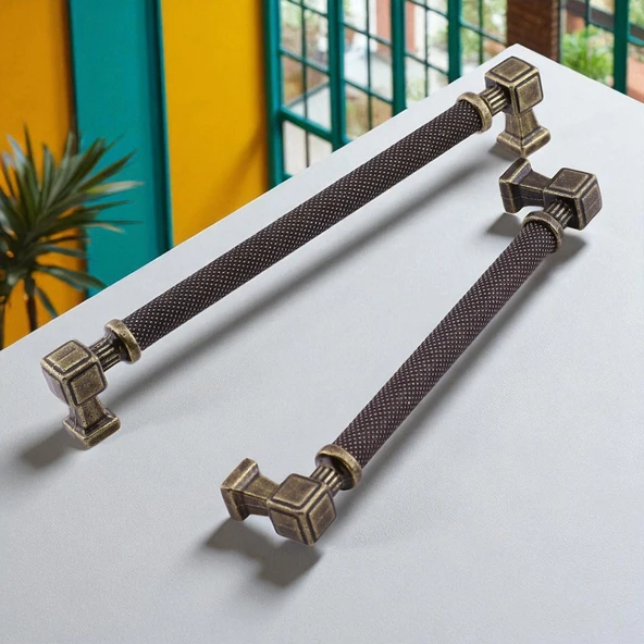 Grip Desenli Antik Sarı Metal Kulp 160 mm Mobilya Çekmece Mutfak Dolabı Dolap Modern Kapak Kulpları - Resim 5
