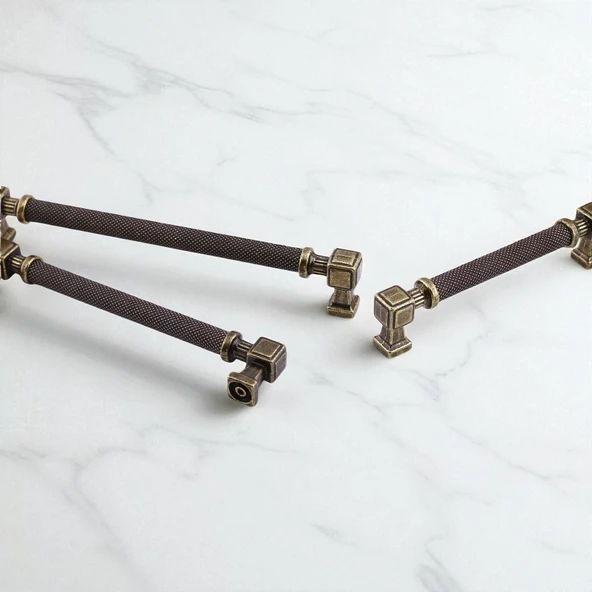 Grip Desenli Antik Sarı Metal Kulp 192 mm Mobilya Çekmece Mutfak Dolabı Dolap Modern Kapak Kulpları - Resim 7