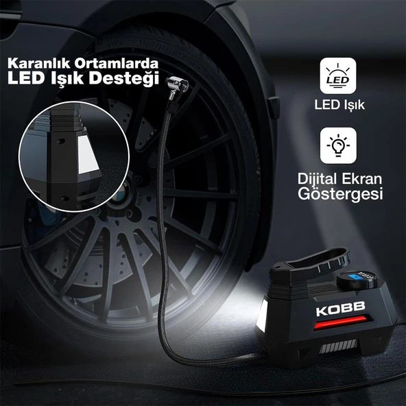 KOBB KB180 12Volt 150 PSI Ayarlanabilir Dijital Basınç Göstergeli Lastik Şişirme Pompası - Resim 3