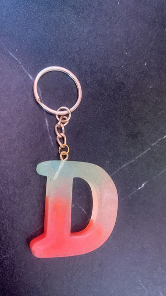 Rengarenk D Harf Şekilli Gold Aksesuarlı Anahtarlık Epoksi El Yapımı Hediyelik - Resim 6
