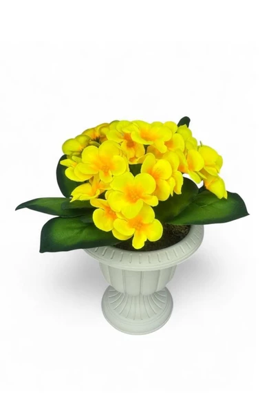 Nettenevime Yapay Çiçek Krem Antik Saksıda Pembe Kadife Menekşe Gerçekçi Doku 22cm ürün görseli 1