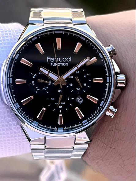 Ferrucci İç Fonksiyonları Aktif Takvim Ve Gün 30mt Suya Dayanıklı Çelik Kordon Erkek Kol Saati VS.BLKT.0459 - Resim 2