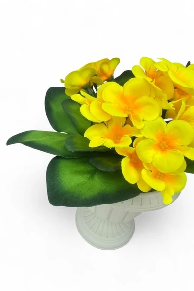 Nettenevime Yapay Çiçek Krem Antik Saksıda Pembe Kadife Menekşe Gerçekçi Doku 22cm - Resim 4