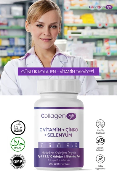 Colagen Life , 5 Tip Kolajen Tip 1 , 2 , 3 , 5 , 10 ( Selenyum , C Vitamini , Çinko ) 90 Tablet - 8