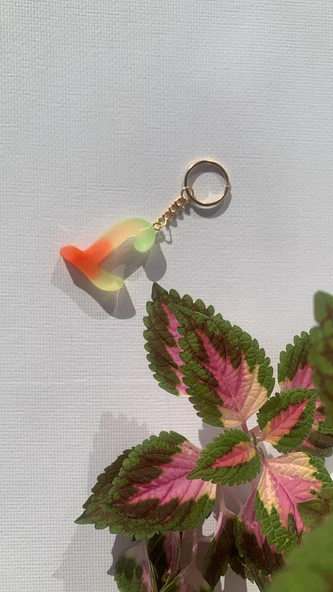 Rengarenk L Harf Şekilli Gold Aksesuarlı Anahtarlık Epoksi El Yapımı Hediyelik - 5