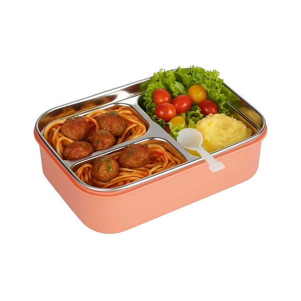 Relaxion Üç Bölmeli, Paslanmaz Çelik, Turuncu Yemek Saklama ve Taşıma Kabı/Kutusu 1000 Ml. (463)