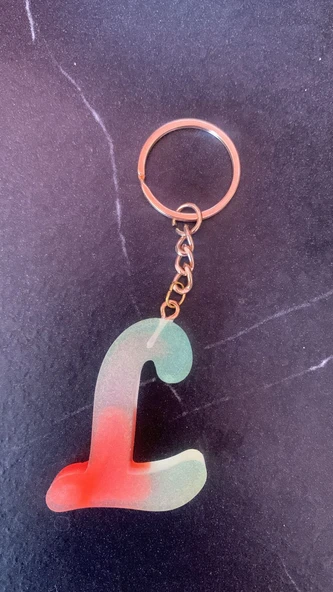 Rengarenk L Harf Şekilli Gold Aksesuarlı Anahtarlık Epoksi El Yapımı Hediyelik - 4