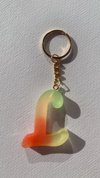 Rengarenk L Harf Şekilli Gold Aksesuarlı Anahtarlık Epoksi El Yapımı Hediyelik