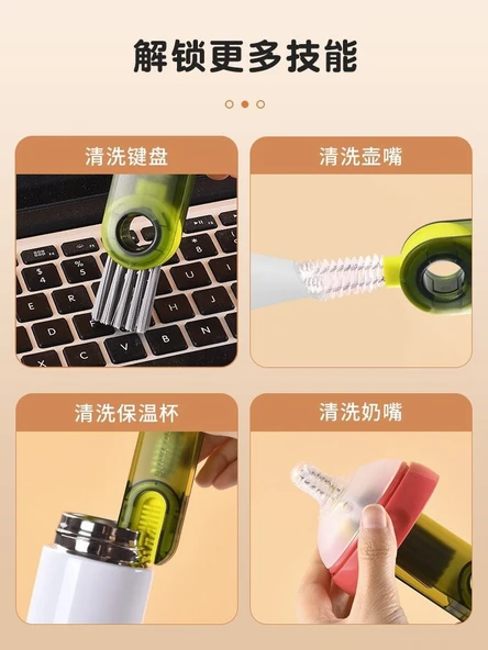 3 Fonksiyonlu Çok Amaçlı Detaylı Temizleme Fırçası Bardak Şişe Mutfak Banyo Araç Klavye Pencere - 5