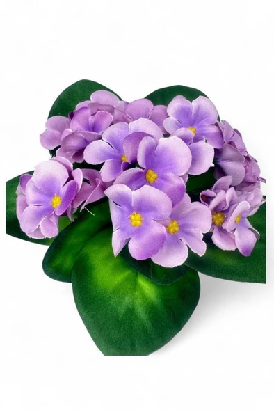 Nettenevime Yapay Çiçek Krem Antik Saksıda Lila Kadife Menekşe Gerçekçi Doku 22cm - Resim 3