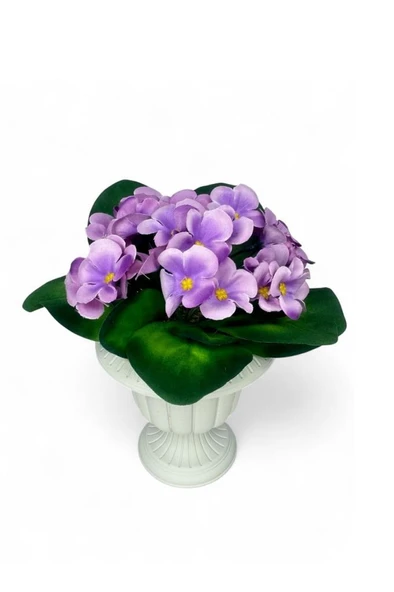 Nettenevime Yapay Çiçek Krem Antik Saksıda Lila Kadife Menekşe Gerçekçi Doku 22cm - Resim 2