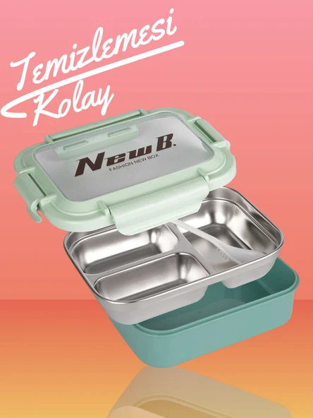 Relaxion Üç Bölmeli, Paslanmaz Çelik, Yeşil Yemek Saklama ve Taşıma Kabı/Kutusu 1000 Ml. (463) - 3
