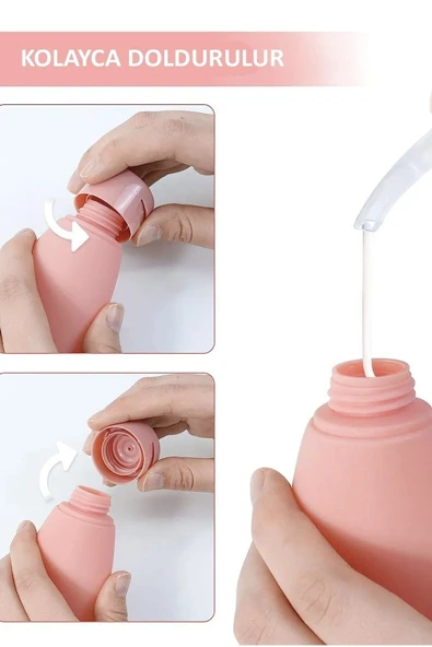 3'lü Doldurulabilir Çantalı Seyahat Tipi Şişe Seti Boş Şişe Çantalı 3 Adet Boş Krem Şişesi 60 ML - 4