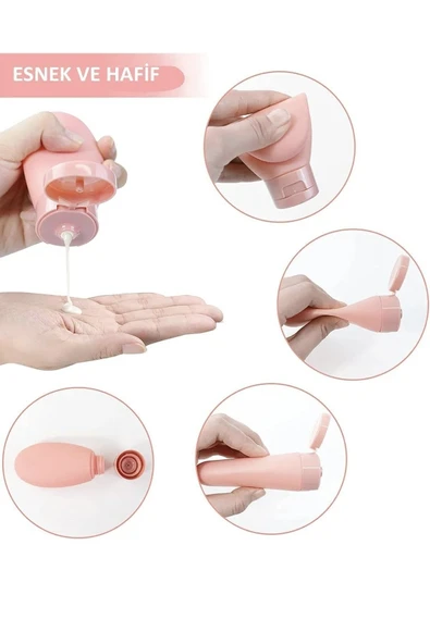3'lü Doldurulabilir Çantalı Seyahat Tipi Şişe Seti Boş Şişe Çantalı 3 Adet Boş Krem Şişesi 60 ML - 6
