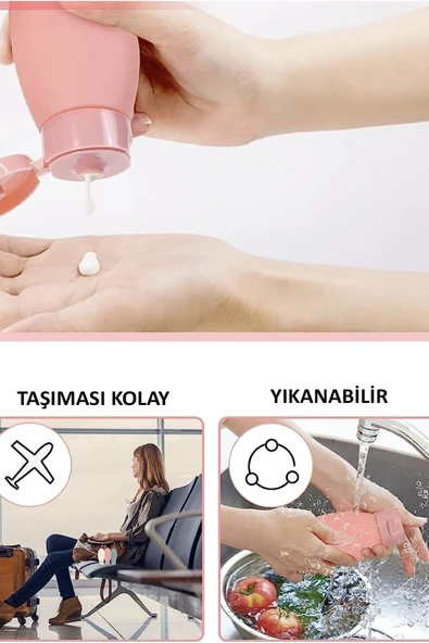 Çantalı 3 Adet Boş Krem Şişesi 60 ML 3'lü Doldurulabilir Çantalı Seyahat Tipi Şişe Seti Boş Şişe - 3