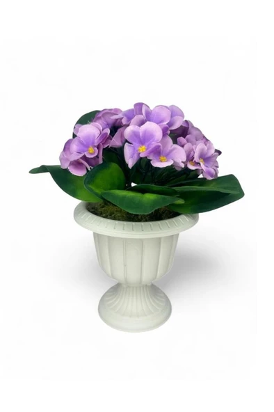 Nettenevime Yapay Çiçek Krem Antik Saksıda Lila Kadife Menekşe Gerçekçi Doku 22cm ürün görseli