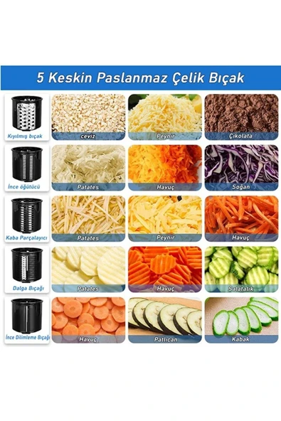 Harlem 1500W 6 Başlıklı Çok Fonksiyonlu Sebze ve Meyve Doğrayıcı + Patates Dilimleyici Rondo - 6