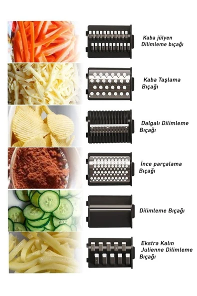 Harlem 1500W 6 Başlıklı Çok Fonksiyonlu Sebze ve Meyve Doğrayıcı + Patates Dilimleyici Rondo - 8