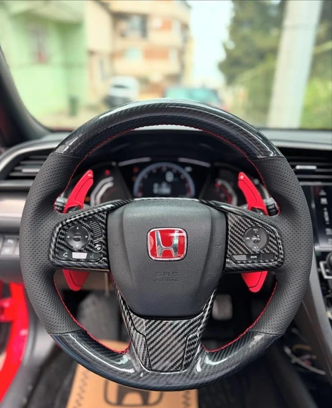 Honda Civic Fc5 Araca Özel Direksiyon Kılıfı (5D KRİSTAL KARBON NOKTA) ürün görseli