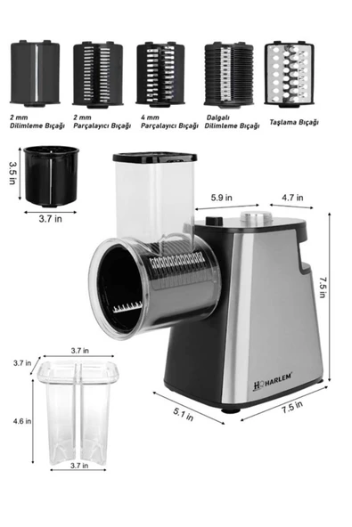 Harlem 1500W 6 Başlıklı Çok Fonksiyonlu Sebze ve Meyve Doğrayıcı + Patates Dilimleyici Rondo - 2