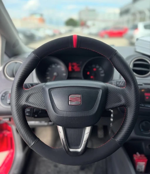 Seat ibiza 2011-2014 TUSŞUZ KROMSUZ Araca Özel Direksiyon Kılıfı Uyumlu AÇIKLAMAYI OKUYUNUZ ürün görseli