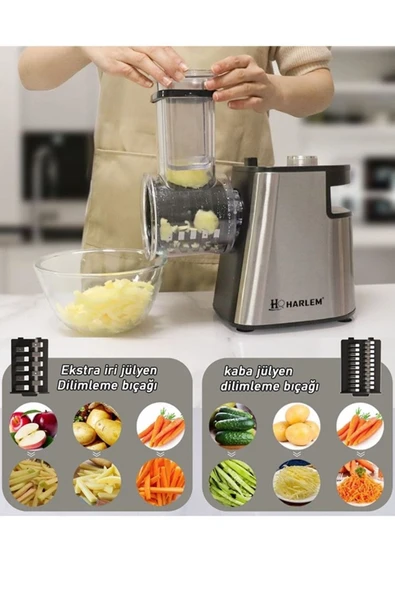 Harlem 1500W 6 Başlıklı Çok Fonksiyonlu Sebze ve Meyve Doğrayıcı + Patates Dilimleyici Rondo - 7