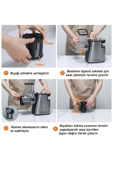 Harlem 1500W 6 Başlıklı Çok Fonksiyonlu Sebze ve Meyve Doğrayıcı + Patates Dilimleyici Rondo - 4