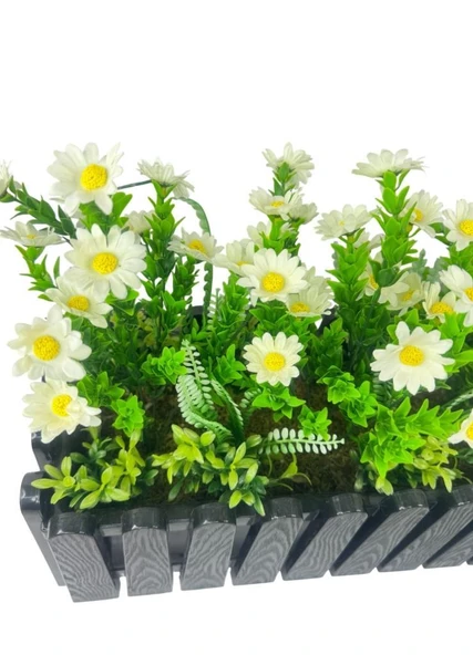 Nettenevime Yapay Çiçek Beyaz Kır Papatyası Siyah Çit Saksıda Küpeşte Askılı Balkon Çiçeği Çiçek Sepeti - Resim 3