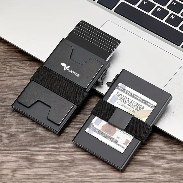Valkyrie Akıllı Mekanizmalı Karbon Fiber Kasa RFID Korumalı Cüzdan Kredi Kartlık 15 Kart Kapasiteli Kartlık Siyah - 4
