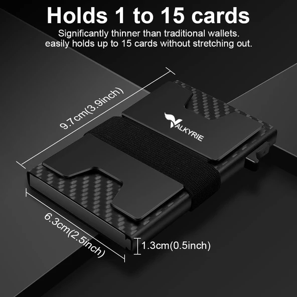 Valkyrie Akıllı Mekanizmalı Karbon Fiber Kasa RFID Korumalı Cüzdan Kredi Kartlık 15 Kart Kapasiteli Kartlık Karbon - 4
