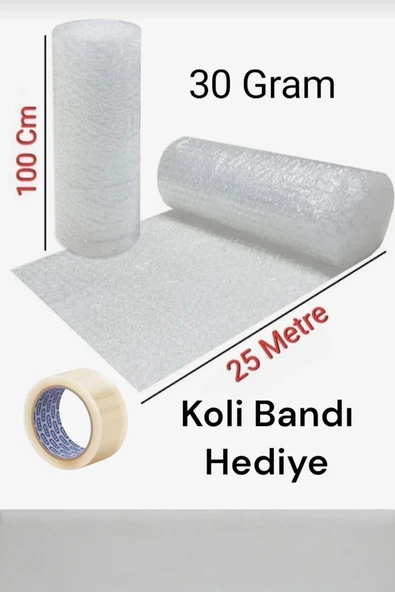 100 cm X 25 Metre Balonlu Naylon Koli Bandı Hediyeli Eşya Sarma Koruma Naylonu Patpat ürün görseli
