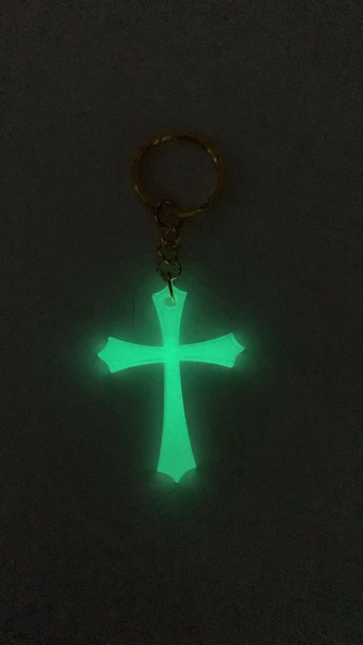Yeşil Neon Renkli Haç Şekil Gold Aksesuarlı Anahtarlık El Yapımı Epoksi Hediyelik - 6