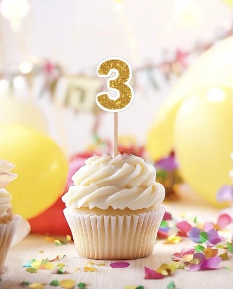 3 Üç Yaş Doğum Günü Süsü Çıkartmaları SİMLİ 15 ADET PARTİ MALZEMELERİ - 4