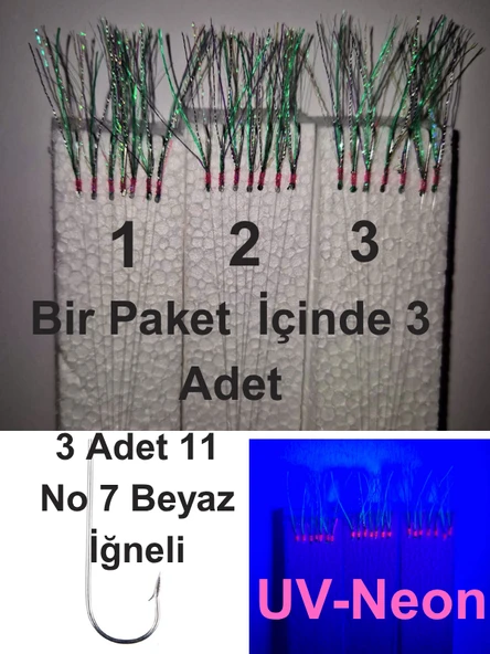 Eagenset Çapari, İstavrit Çaparisi, Ultraviyole Uv Neon Seçenekli 11 No Beyaz 7 İğneli, 3lü Paket