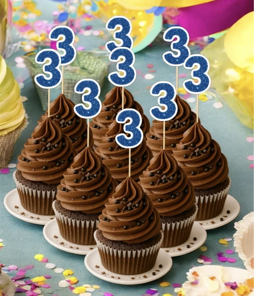 3 Üç Yaş Doğum Günü Süsü Çıkartmaları SİMLİ 15 ADET PARTİ MALZEMELERİ