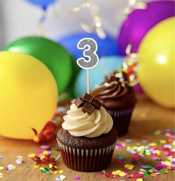 3 Üç Yaş Doğum Günü Süsü Çıkartmaları SİMLİ 15 ADET PARTİ MALZEMELERİ - 6