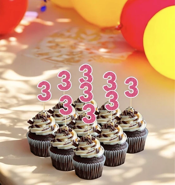 3 Üç Yaş Doğum Günü Süsü Çıkartmaları SİMLİ 15 ADET PARTİ MALZEMELERİ - 7