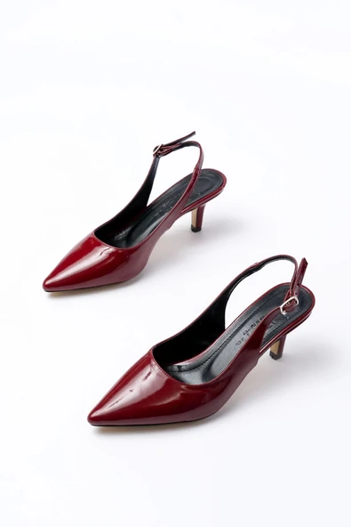 ST-1152 Bordo Rugan Günlük 7 cm Topuklu Kadın Ayakkabı - Resim 5