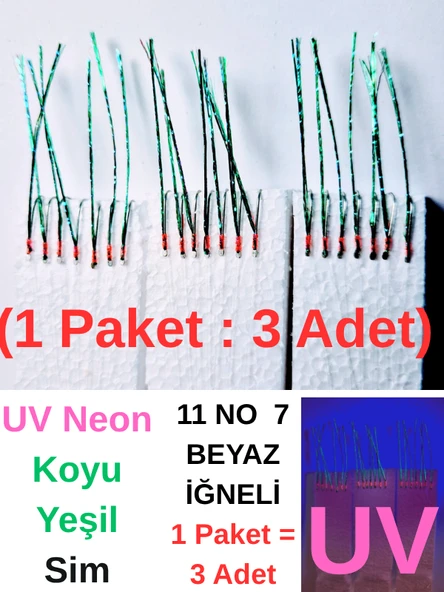 Eagenset Çapari, İstavrit Çaparisi, Ultraviyole Uv Neon Seçenekli 11 No Beyaz 7 İğneli, 3lü Paket ürün görseli 1