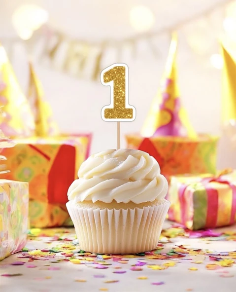 1 Bir Yaş Doğum Günü Süsü Çıkartmaları SİMLİ 15 ADET PARTİ MALZEMELERİ - 8