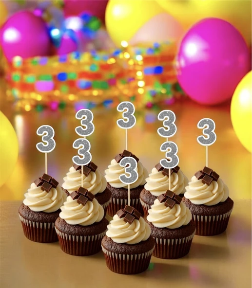 3 Üç Yaş Doğum Günü Süsü Çıkartmaları SİMLİ 15 ADET PARTİ MALZEMELERİ - 5
