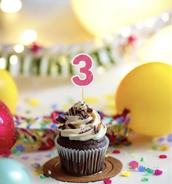 3 Üç Yaş Doğum Günü Süsü Çıkartmaları SİMLİ 15 ADET PARTİ MALZEMELERİ - 8