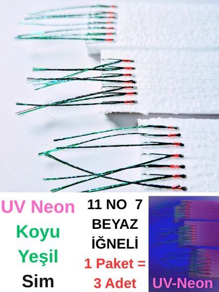 Eagenset Çapari, İstavrit Çaparisi, Ultraviyole Uv Neon Seçenekli 11 No Beyaz 7 İğneli, 3lü Paket - Resim 3
