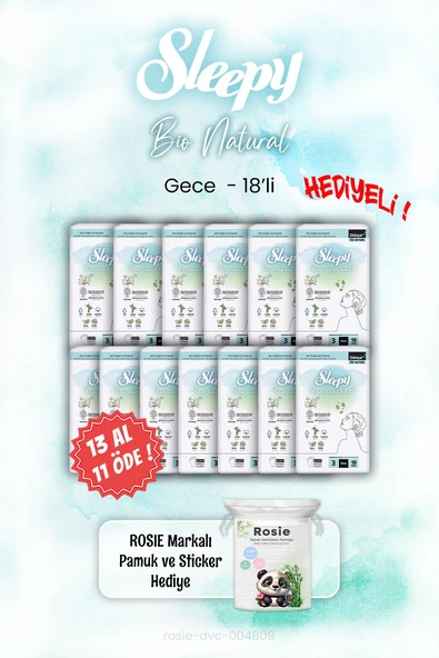 Sleepy Bio Natural 13 AL 11 ÖDE Gece Ped 18'li ve ROSIE ürün görseli