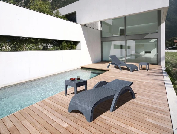 Omnipazar TRK-860 Siesta Fiji Bej Minderli Rattan Desenli Ayarlanabilir Lüks Şezlong Koyu Gri 2'li Set - 3