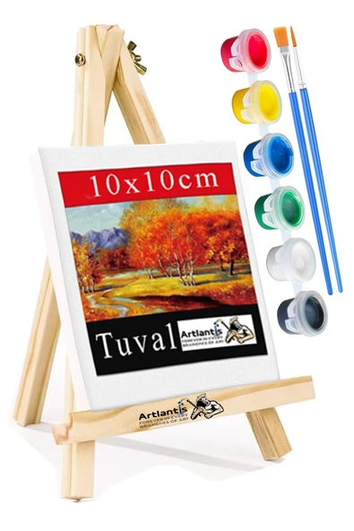 Mini Şövale 10x10 cm Tuval 3 ml Akrilik Boya 6 Renk ve Fırça 1 Paket 10x10 Mini Tuval Masaüstü Küçük Şövale Boyama Seti