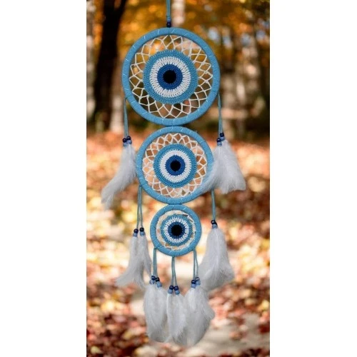 Nazar Motifli Üç Çemberli Turkuaz Duvar Dekoru - 3